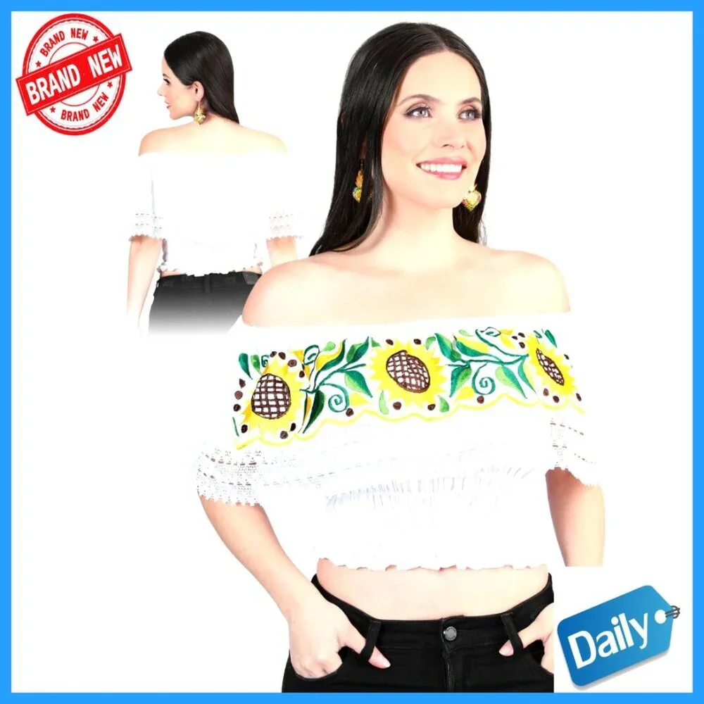 Girls' Embroidered Cotton Blouse Classic Fit Short Sleeve Western Style
